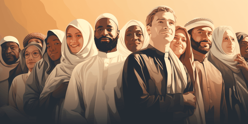 Diverse Group of Muslims in Prayer from Around the World